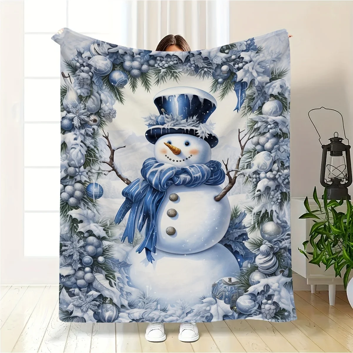 Christmas Throw Blanket - Modern Christmas Snowman Flannel Throw Blanket