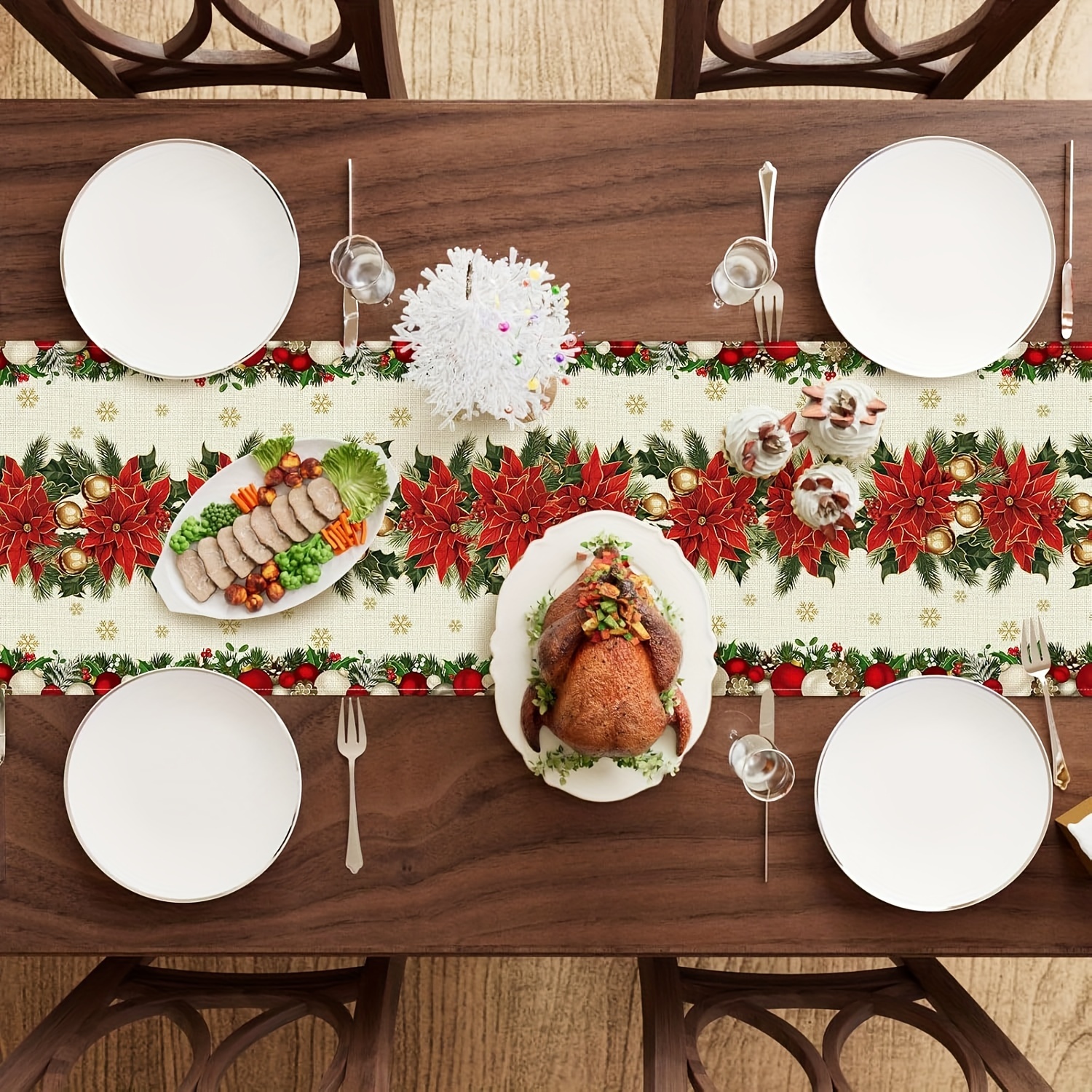 1pc Multi-Size Winter Floral T – обзор и цена Christmas Table Runner