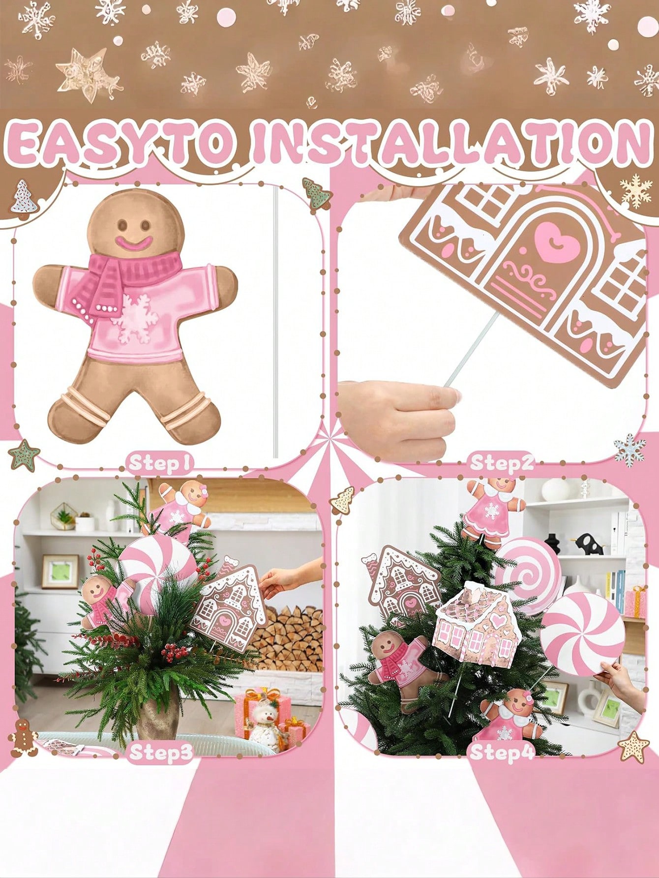 2/6Pcs Large Pink Candy Ginger – обзор и цена Star Tree Topper